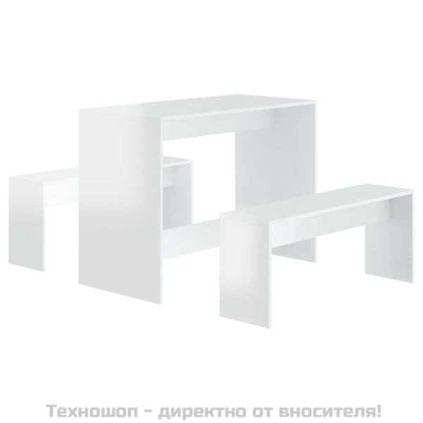 Трапезен комплект от 3 части, бял гланц, инженерно дърво