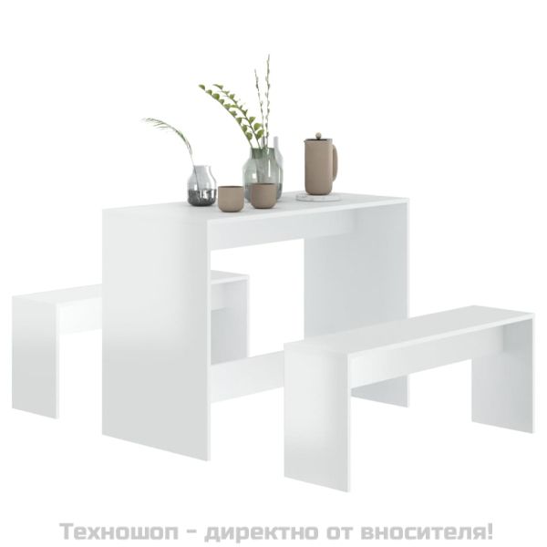 Трапезен комплект от 3 части, бял гланц, инженерно дърво