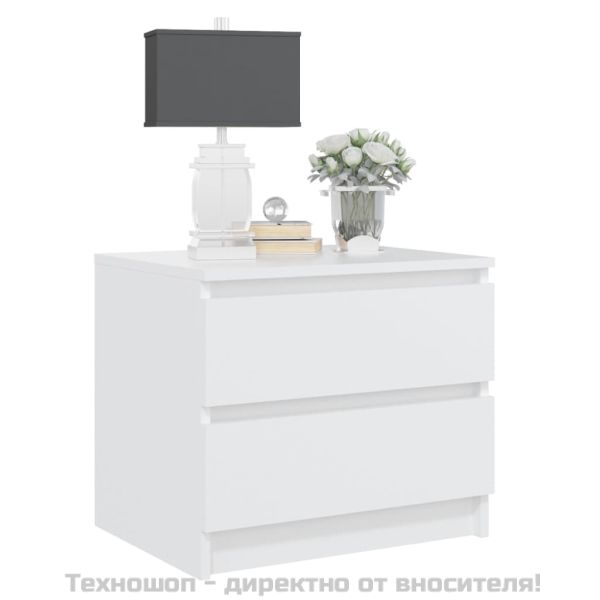 Нощно шкафче, бялo, 50x39x43,5 см, инженерно дърво