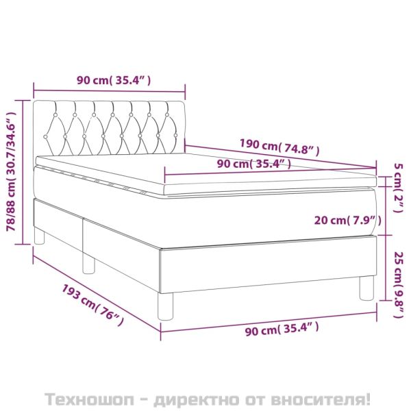 Боксспринг легло с матрак, тъмносив, 90x190 см, плат