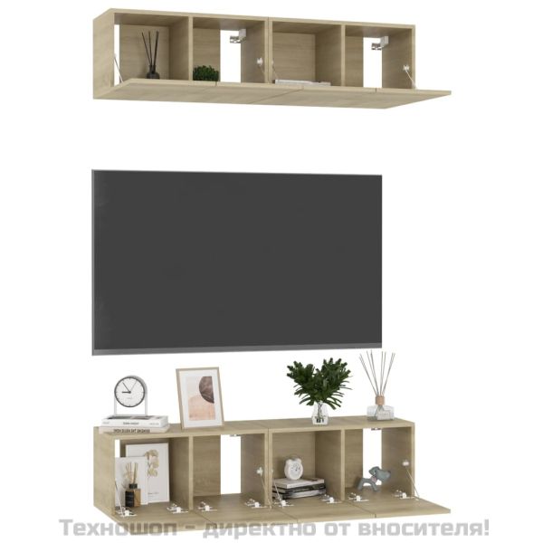 ТВ шкафове, 4 бр, дъб сонома, 60x30x30 см, инженерно дърво