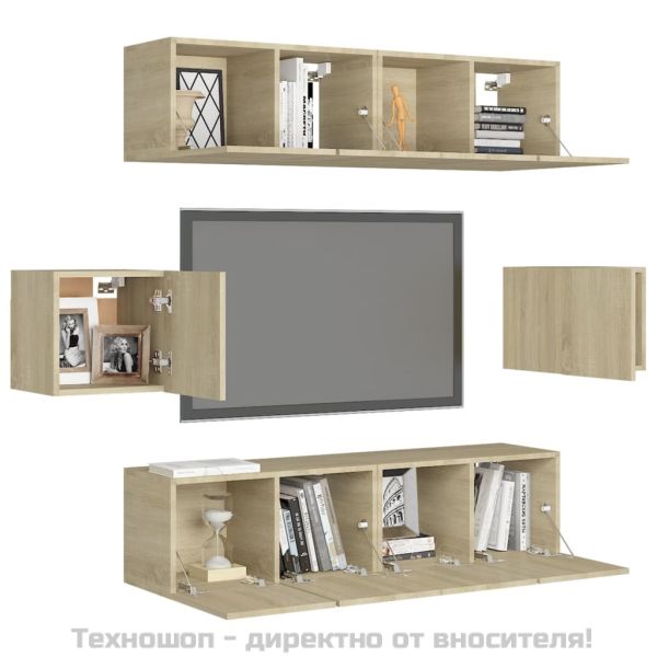 Комплект ТВ шкафове от 6 части, дъб сонома, инженерно дърво