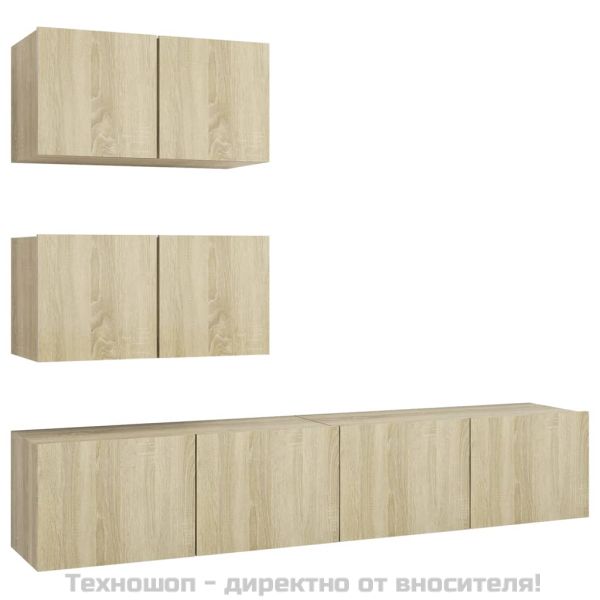 Комплект ТВ шкафове от 4 части, дъб сонома, инженерно дърво