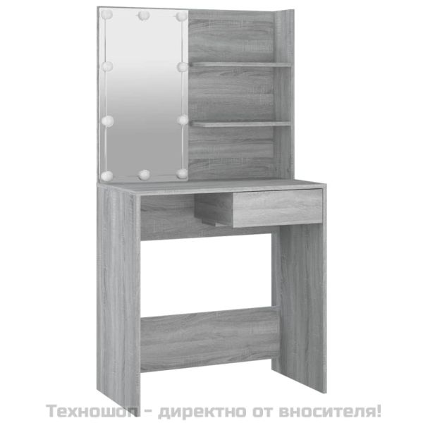 Тоалетка с LED, сив сонома, 74,5x40x141 см