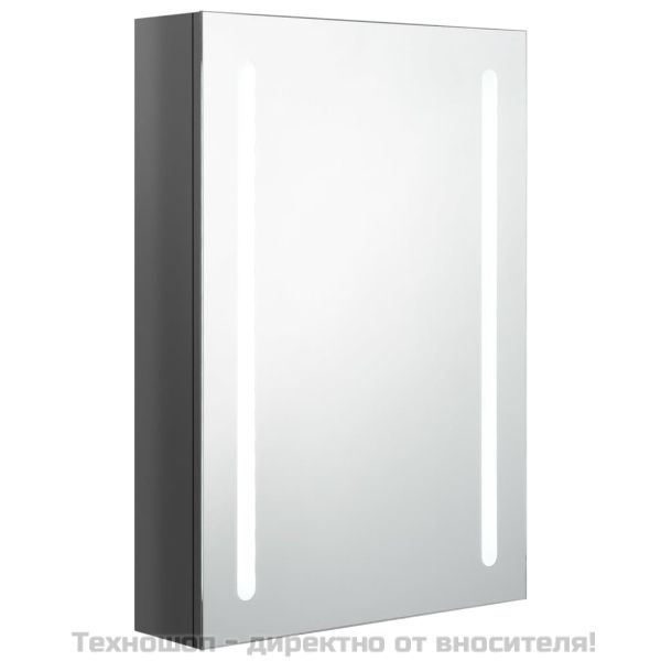 LED шкаф с огледало за баня, сияйно сиво, 50x13x70 см
