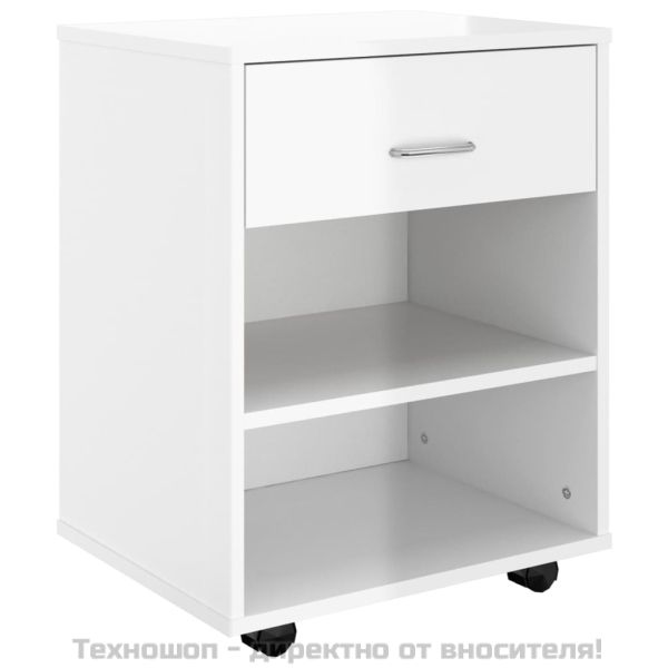 Подвижен шкаф, бял гланц, 46x36x59 см, инженерно дърво