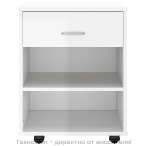 Подвижен шкаф, бял гланц, 46x36x59 см, инженерно дърво