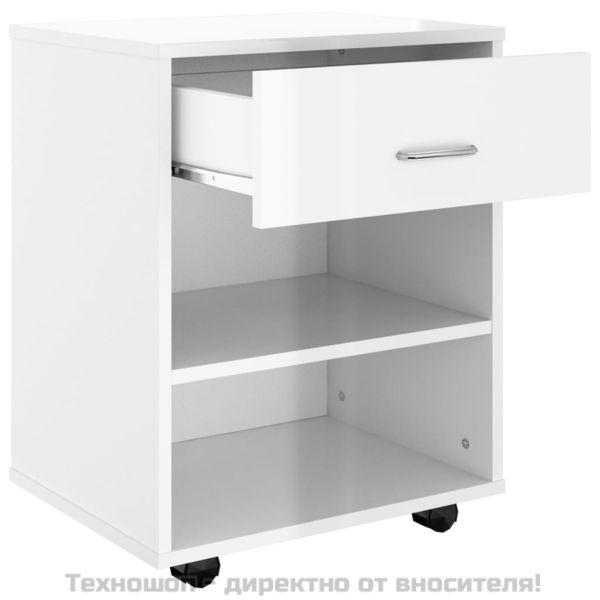 Подвижен шкаф, бял гланц, 46x36x59 см, инженерно дърво