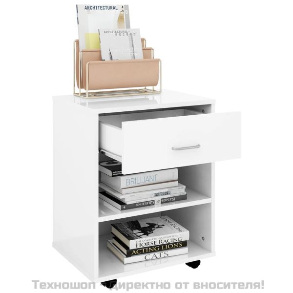 Подвижен шкаф, бял гланц, 46x36x59 см, инженерно дърво