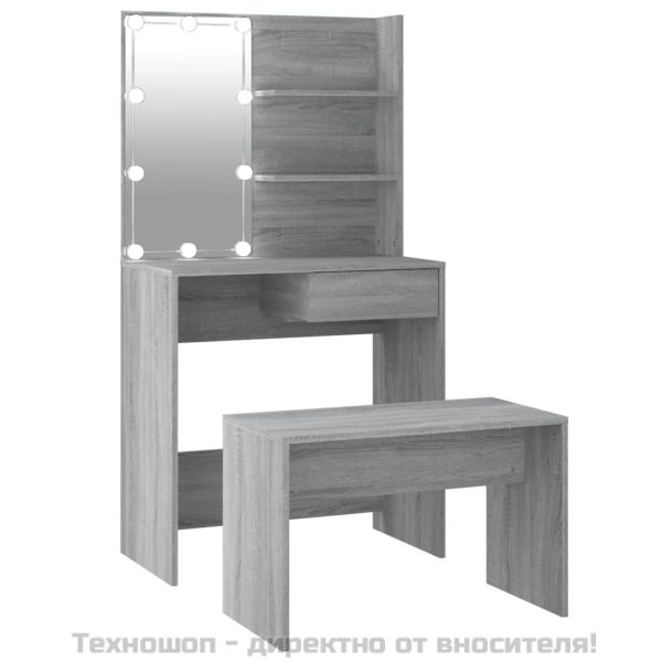 Комплект тоалетка с LED, сив сонома, инженерно дърво