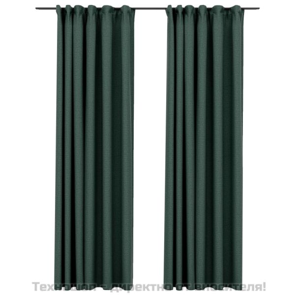 Затъмняващи завеси с куки имитация лен 2 бр зелени 140x225 см
