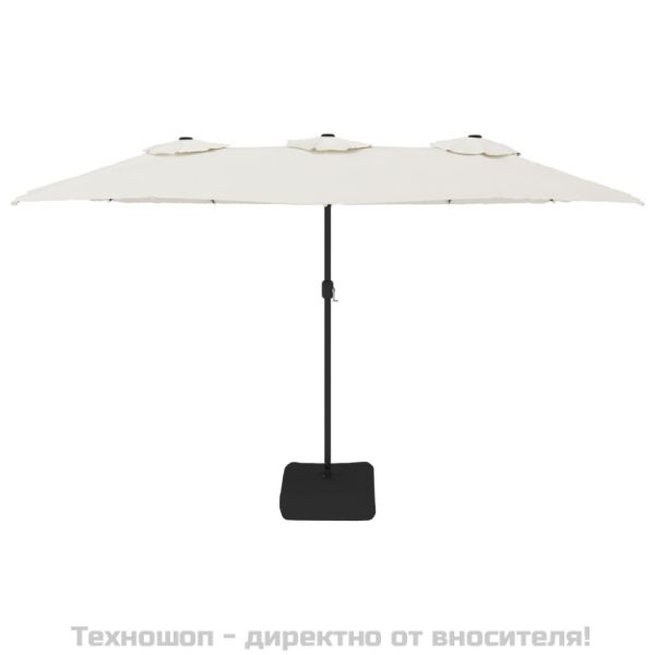 Чадър с двоен покрив, пясъчнобял, 449x265 см
