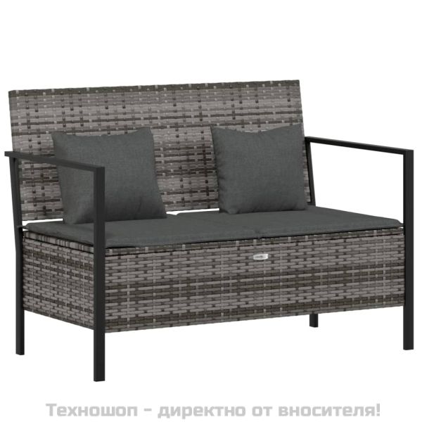 2-местна градинска пейка с възглавници, сива, полиратан
