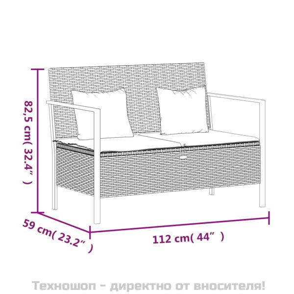 2-местна градинска пейка с възглавници, кафява, полиратан