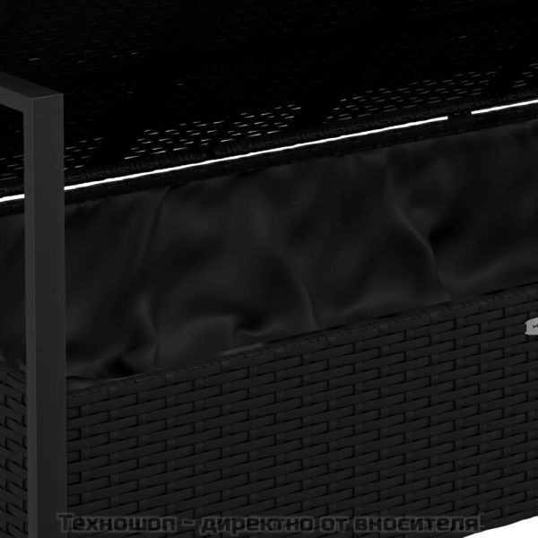 2-местна градинска пейка с възглавници, черна, полиратан