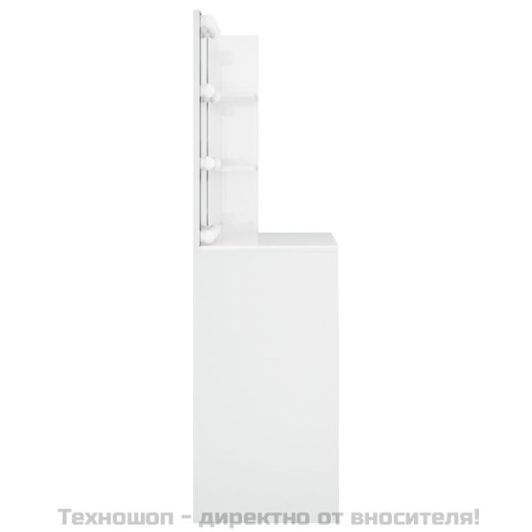 Тоалетка с LED, бял гланц, 74,5x40x141 см