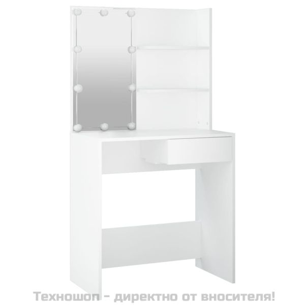 Тоалетка с LED, бяла, 74,5x40x141 см