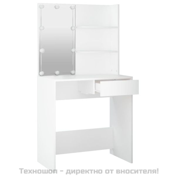Тоалетка с LED, бяла, 74,5x40x141 см
