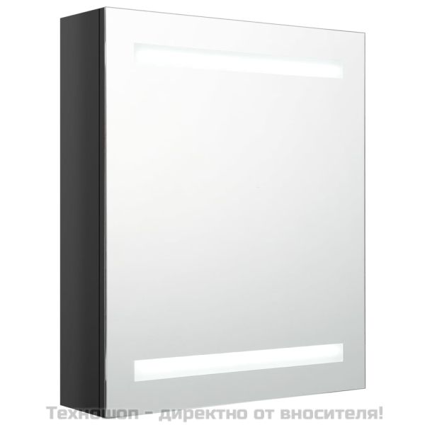 LED шкаф с огледало за баня, сияйно черно, 50x14x60 см