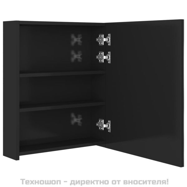 LED шкаф с огледало за баня, сияйно черно, 50x14x60 см