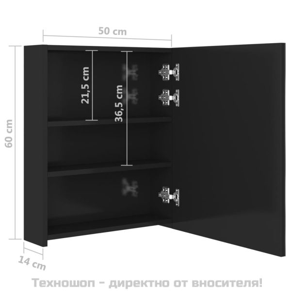 LED шкаф с огледало за баня, сияйно черно, 50x14x60 см