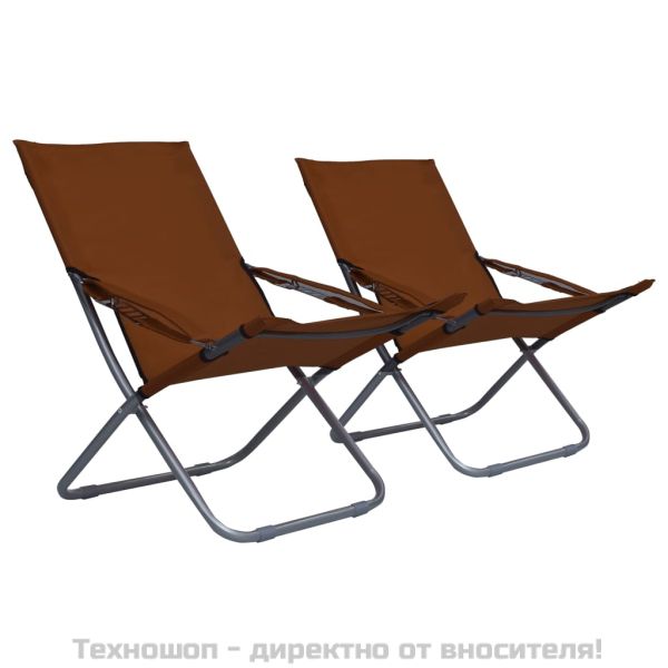Сгъваеми плажни столове, 2 бр, текстил, кафяви