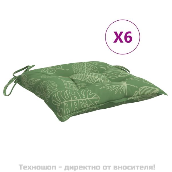 Възглавници за столове, 6 бр, на листа, 50x50x7 см, плат