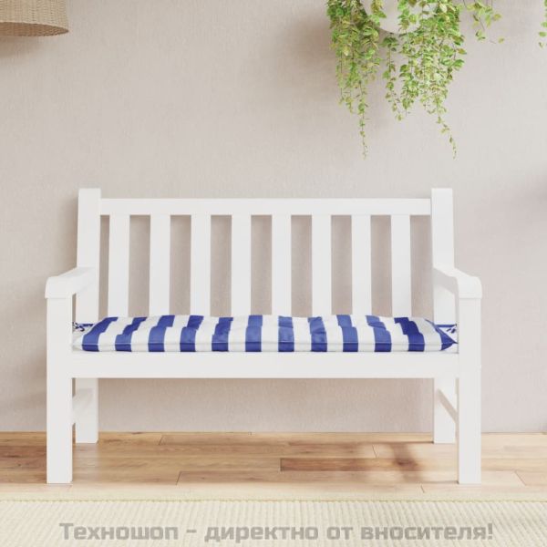 Възглавница за градинска пейка синьо/бяло райе 120x50x7 см плат