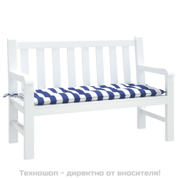 Възглавница за градинска пейка синьо/бяло райе 120x50x7 см плат