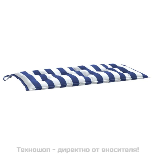 Възглавници за външни пейки 2 бр синьо-бели 100x50x7 см плат