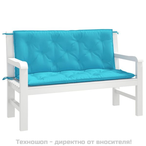 Възглавници за градински пейки 2 бр тюркоаз 120x50x7 см плат