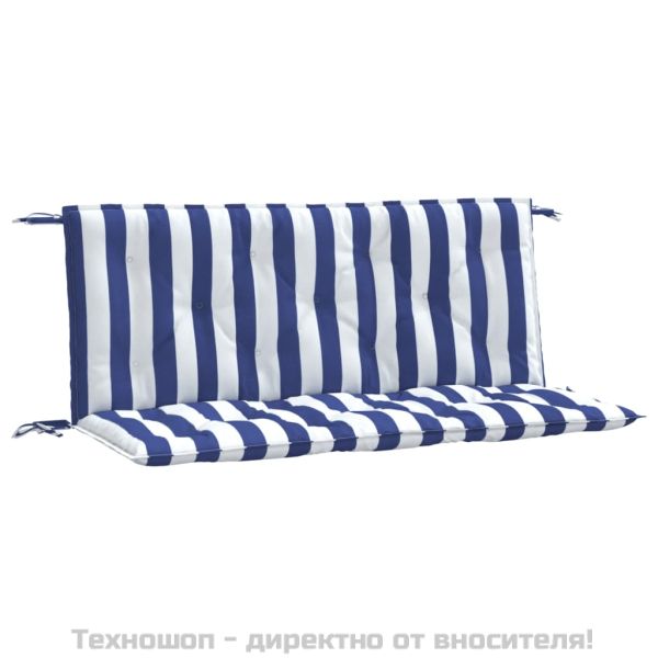 Възглавници за външни пейки 2 бр синьо-бели 120x50x7 см плат