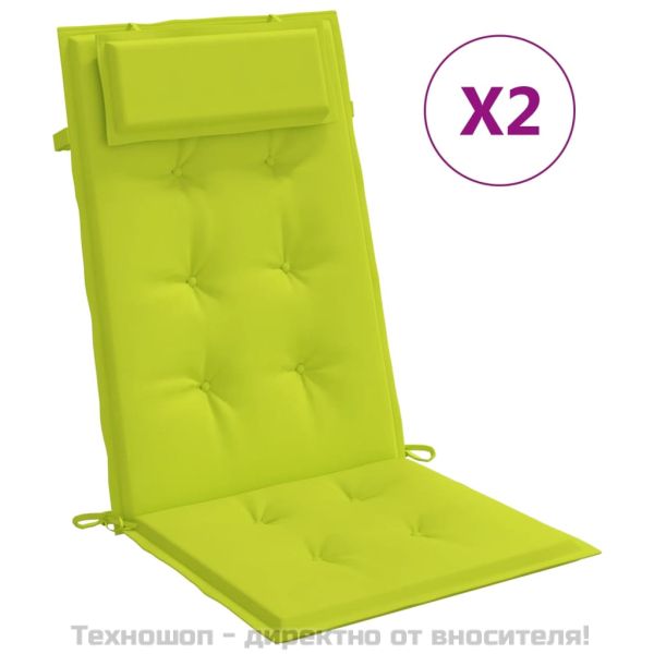 Възглавници за столове с облегалка 2 бр яркозелени Оксфорд плат