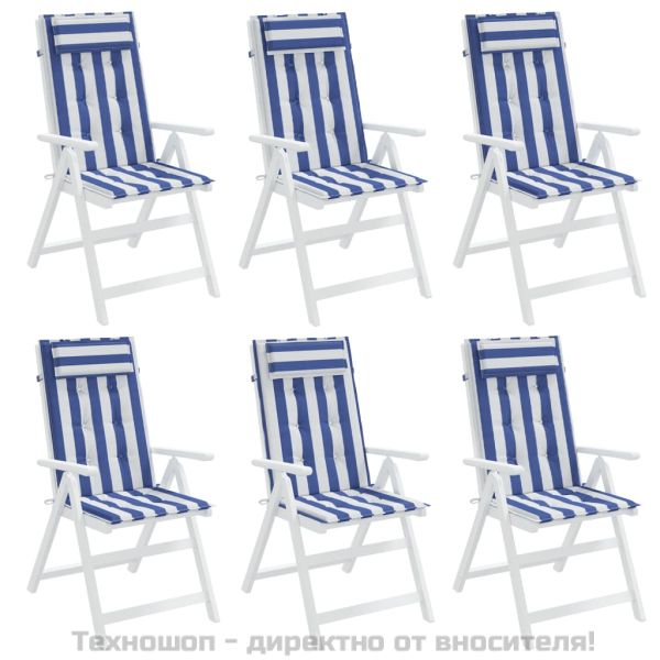 Възглавници за столове с облегалки 6 бр синьо-бели Оксфорд плат