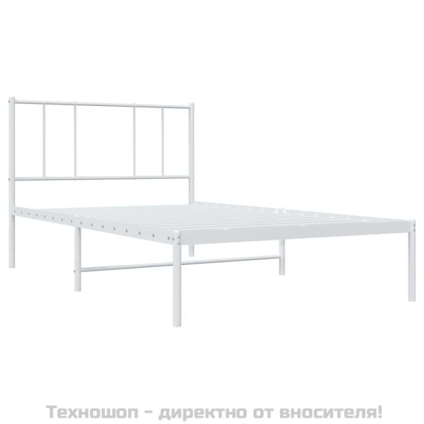 Метална рамка за легло с горна табла, бяла, 107x203 см
