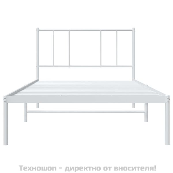 Метална рамка за легло с горна табла, бяла, 107x203 см