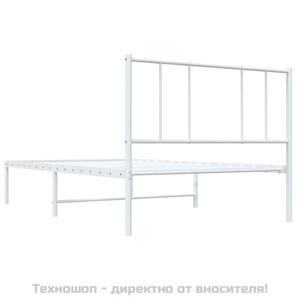 Метална рамка за легло с горна табла, бяла, 107x203 см