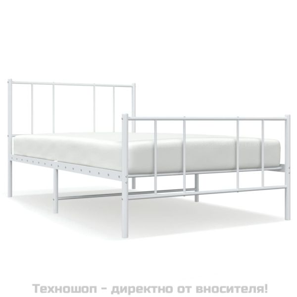 Метална рамка за легло с горна и долна табла, бяла, 107x203 см