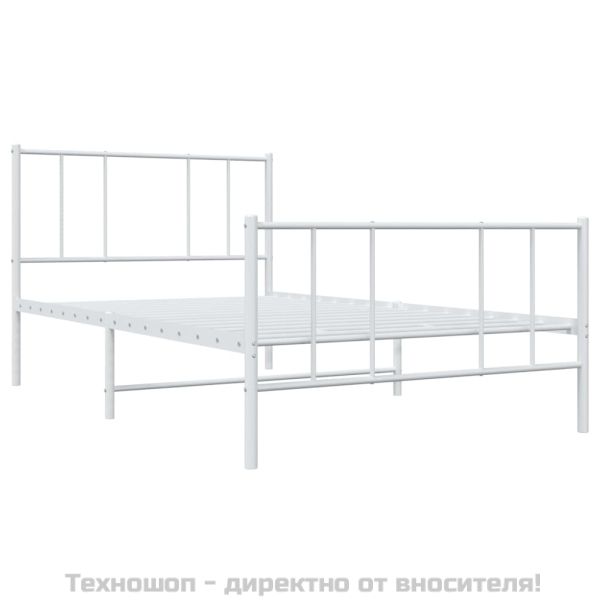 Метална рамка за легло с горна и долна табла, бяла, 107x203 см