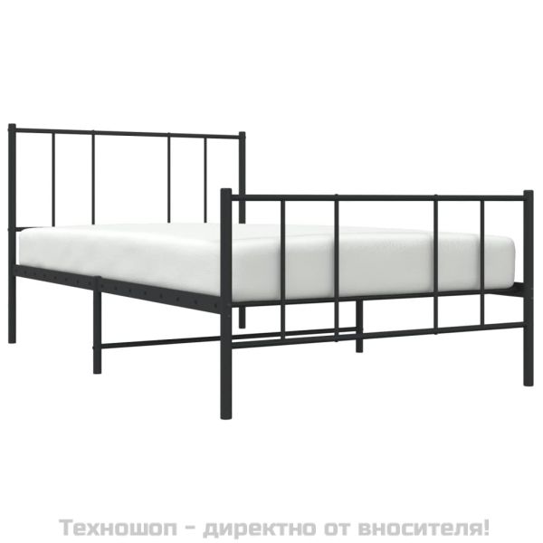 Метална рамка за легло с горна и долна табла, черна, 107x203 см