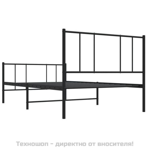 Метална рамка за легло с горна и долна табла, черна, 107x203 см