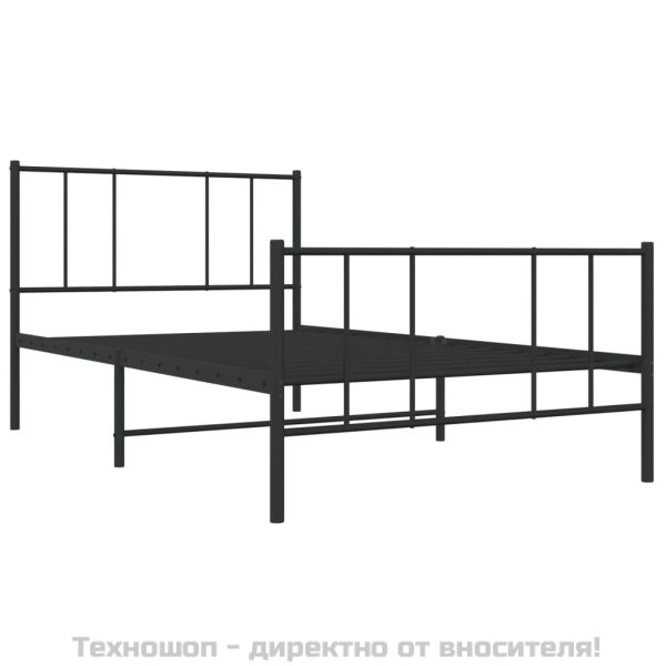 Метална рамка за легло с горна и долна табла, черна, 75x190 см