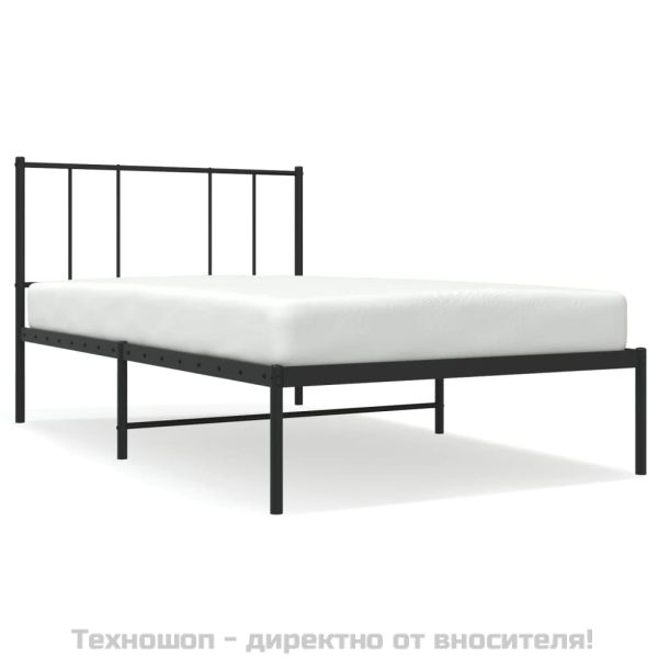 Метална рамка за легло с горна табла, черна, 75x190 см