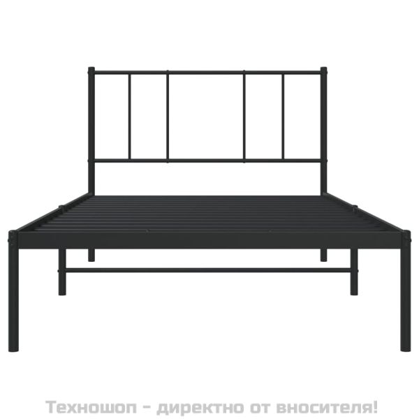 Метална рамка за легло с горна табла, черна, 75x190 см