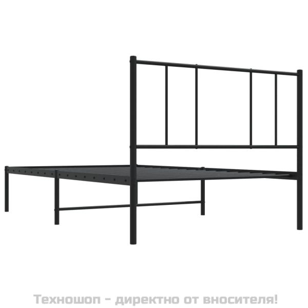 Метална рамка за легло с горна табла, черна, 75x190 см