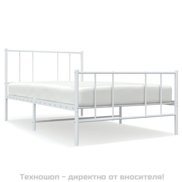 Метална рамка за легло с горна и долна табла, бяла, 75x190 см