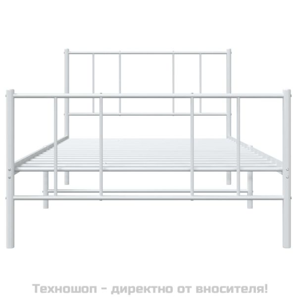 Метална рамка за легло с горна и долна табла, бяла, 75x190 см