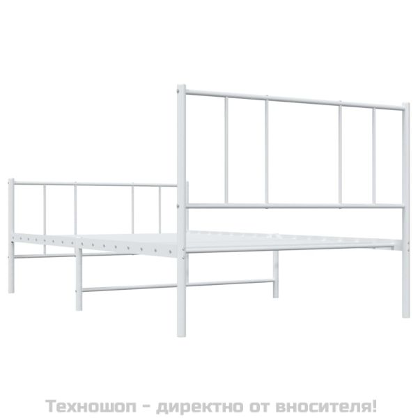 Метална рамка за легло с горна и долна табла, бяла, 75x190 см