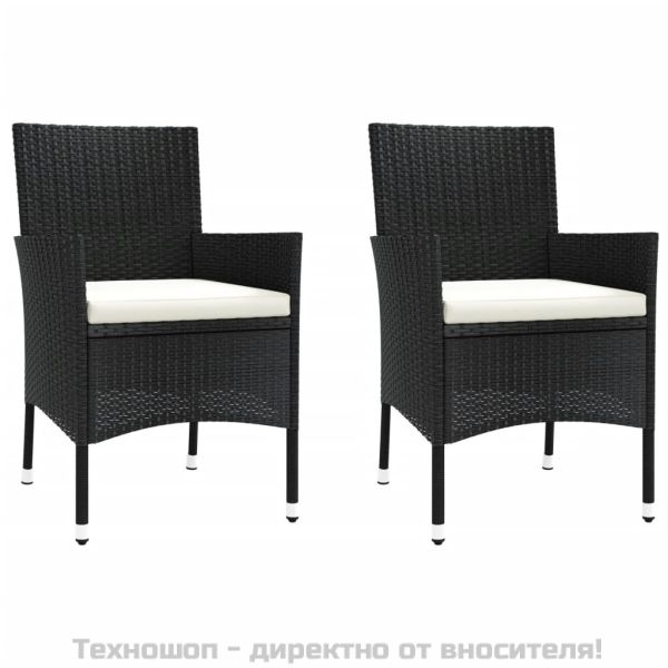 Градински бистро комплект с възглавници 3 части черен полиратан