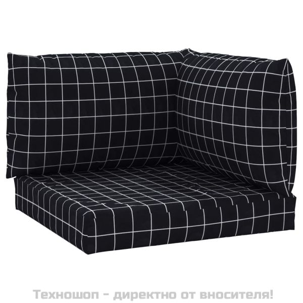 Палетни възглавници, 3 бр, черни каре, плат Оксфорд